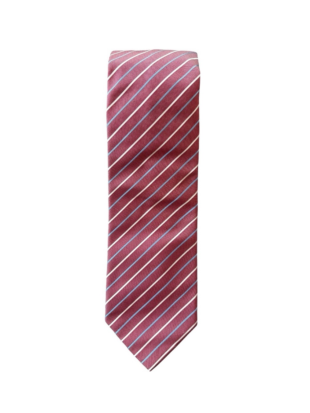 Hugo Boss Silk Necktie Red White Blue Diagonal Stripe Designer Tie Made Italy